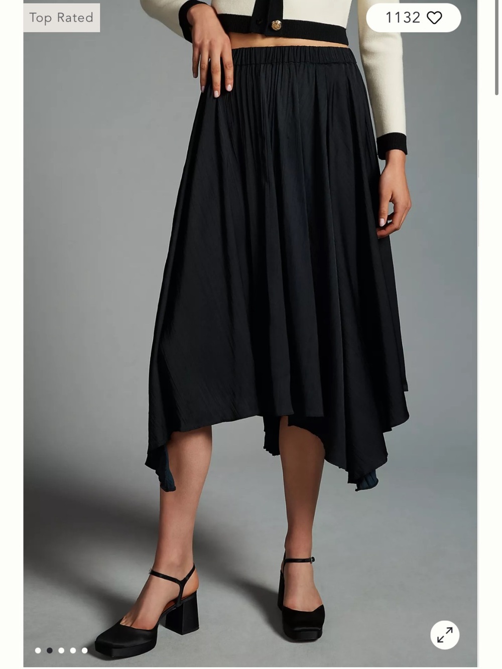Anthropologie Black Asymmetric Pleated High-Low Skirt